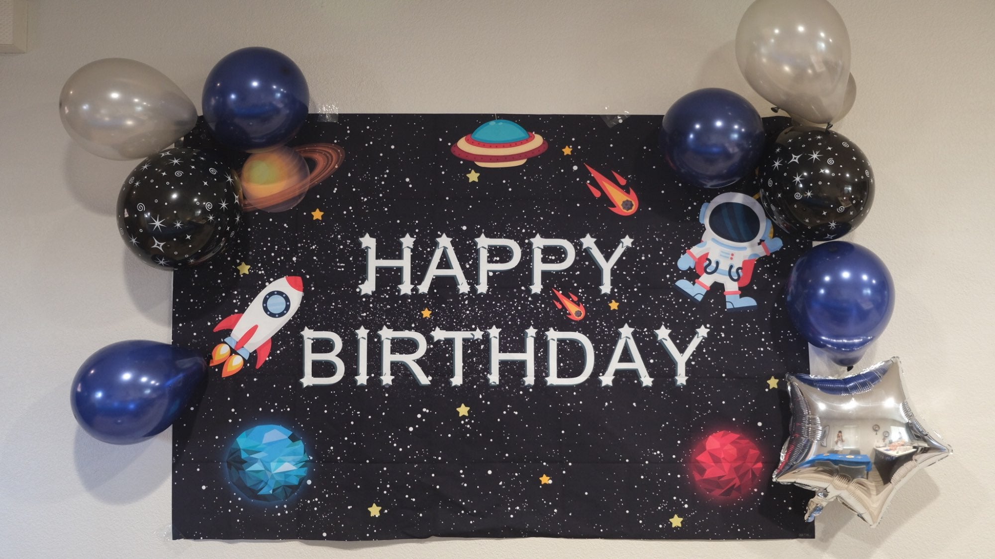 Outer Space Theme Backdrop for Kid Birthday Space Party Planet Birthday Decoration Galaxy Astronaut to The Moon Photo Background