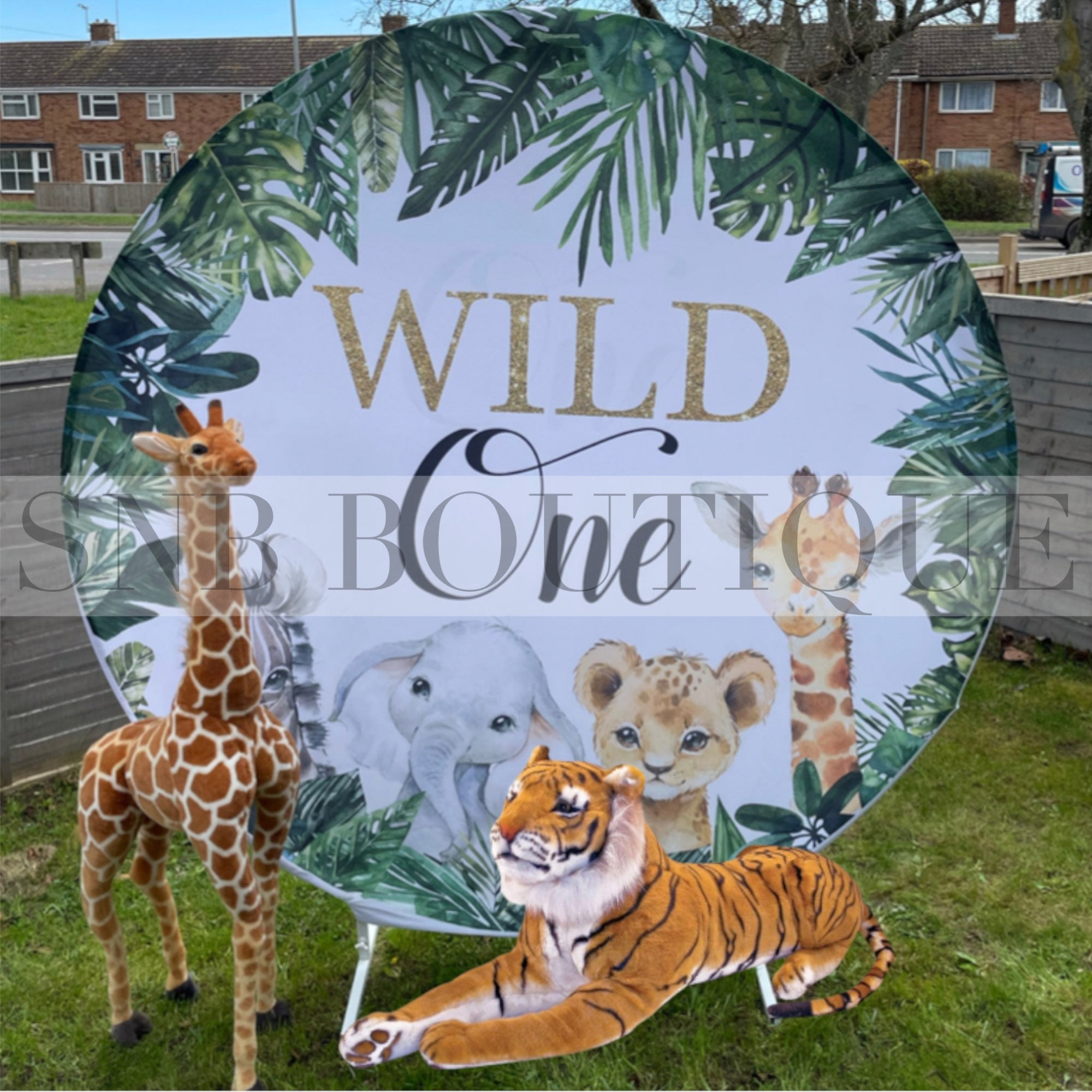 Round Backdrop Cover Forest Jungle Safari Baby Wild One Birthday Photo Background Baby Shower Circle Backdrops Elastic