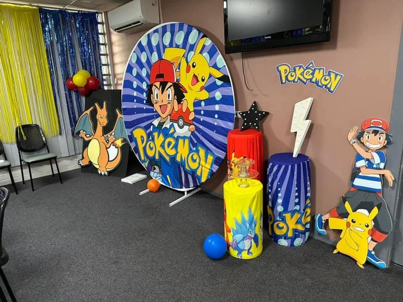 Pokémon Party Round Backdrop Circle Background Pokemon Boy Birthday Photo Studio Decor Cylinder Plinth Covers