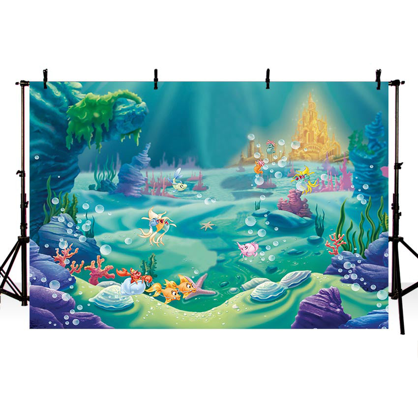 Under Sea Bed Photography Backdrop Corals Ariel Princess Little Mermaid Baby Birthday Party Decorations Banner Photo background