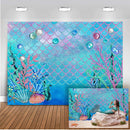 Litter Mermaid Photography Backdrops Blue Ocean Vinyl Photography Backdrop Aquarium Shell Photo Booth Props