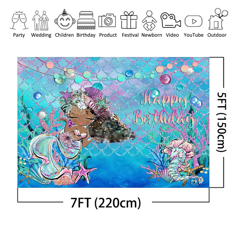 Under The Sea Little Mermaid Backdrop Shell Sea Grass Scales Ocean Photography Backdrops Baby Girl Birthday Party Decoration