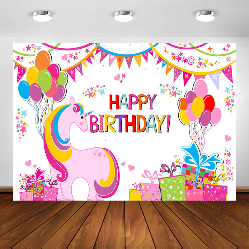 Unicorn Birthday Backdrop - Rainbow Unicorn Party Decorations for