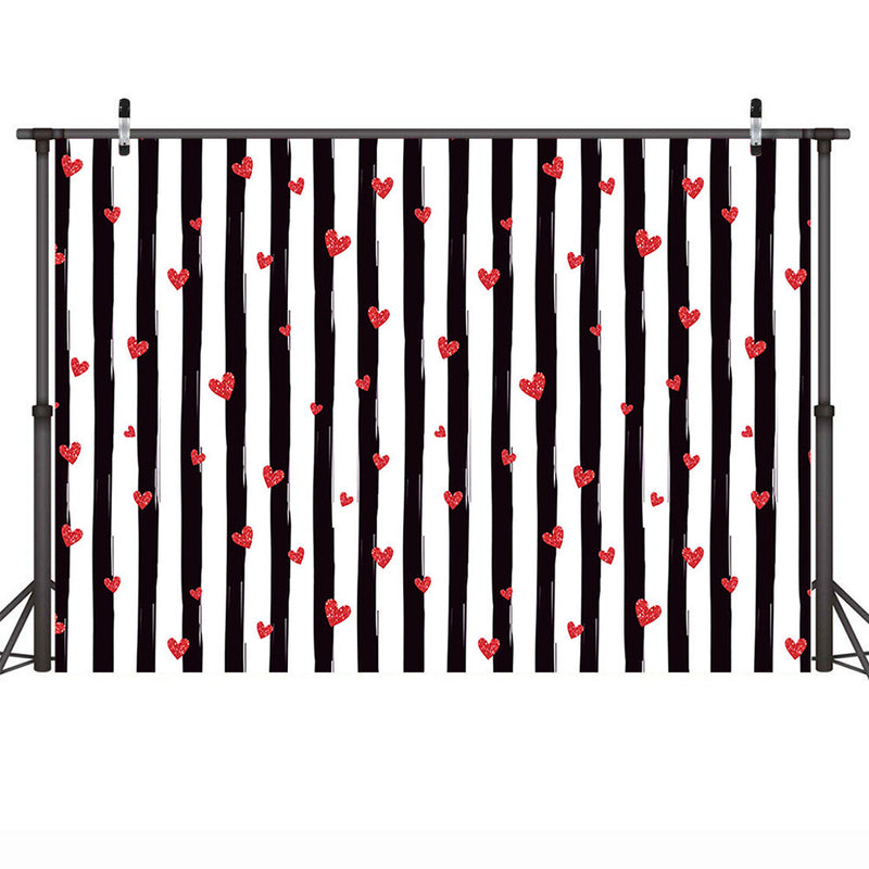 Valentine's Day Backdrop for Photography Red Heart Black White Stripes Wedding Photo Background for Photo Studio Supplies Props Photocall