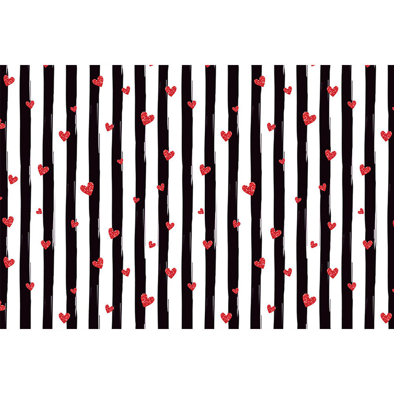 Valentine's Day Backdrop for Photography Red Heart Black White Stripes Wedding Photo Background for Photo Studio Supplies Props Photocall