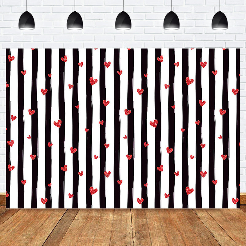 Valentine's Day Backdrop for Photography Red Heart Black White Stripes Wedding Photo Background for Photo Studio Supplies Props Photocall