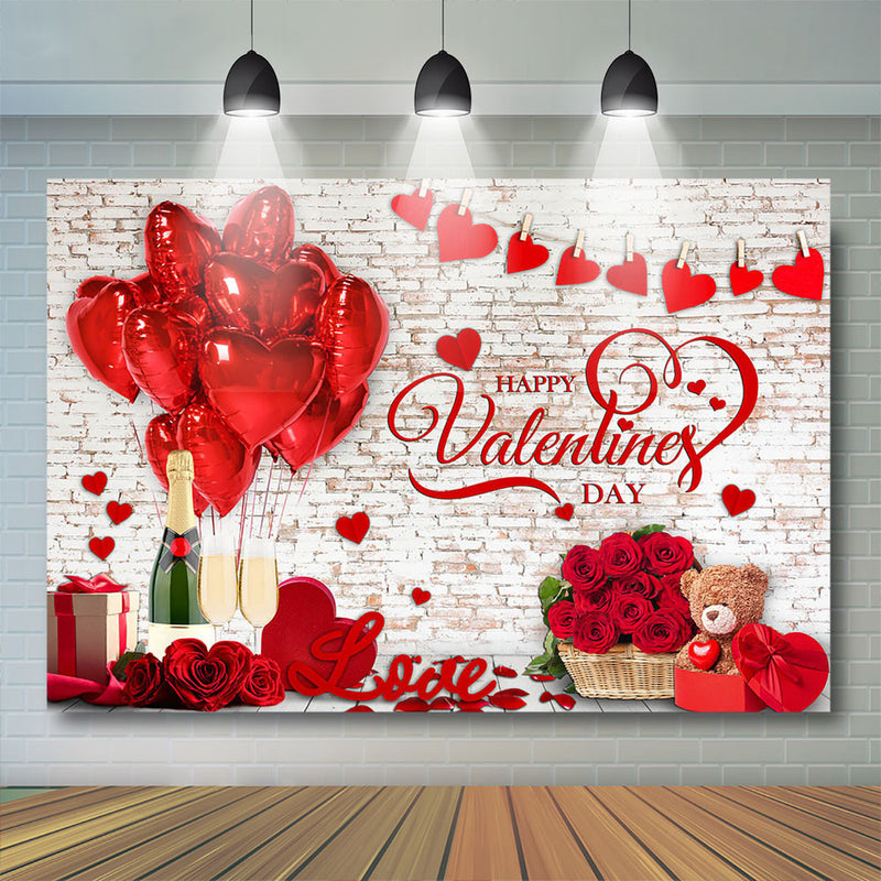 Valentine's Day Party Banner Photo Decor Festival Props Red Balloons Beer Brick Wall Adult Child Photostudio Props