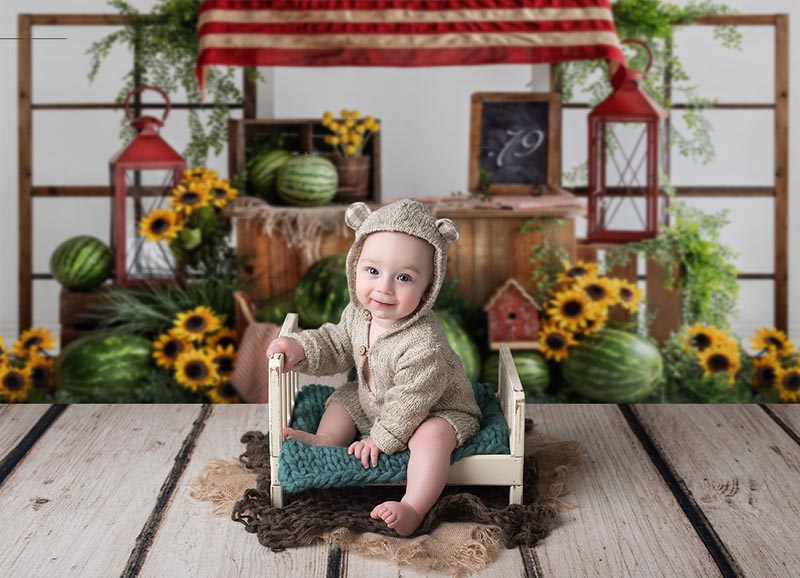 Watermelon Sunflower Theme Photography Backdrop Newborn Baby Photo Background Child Birthday Banner Baby Shower Photo Booth
