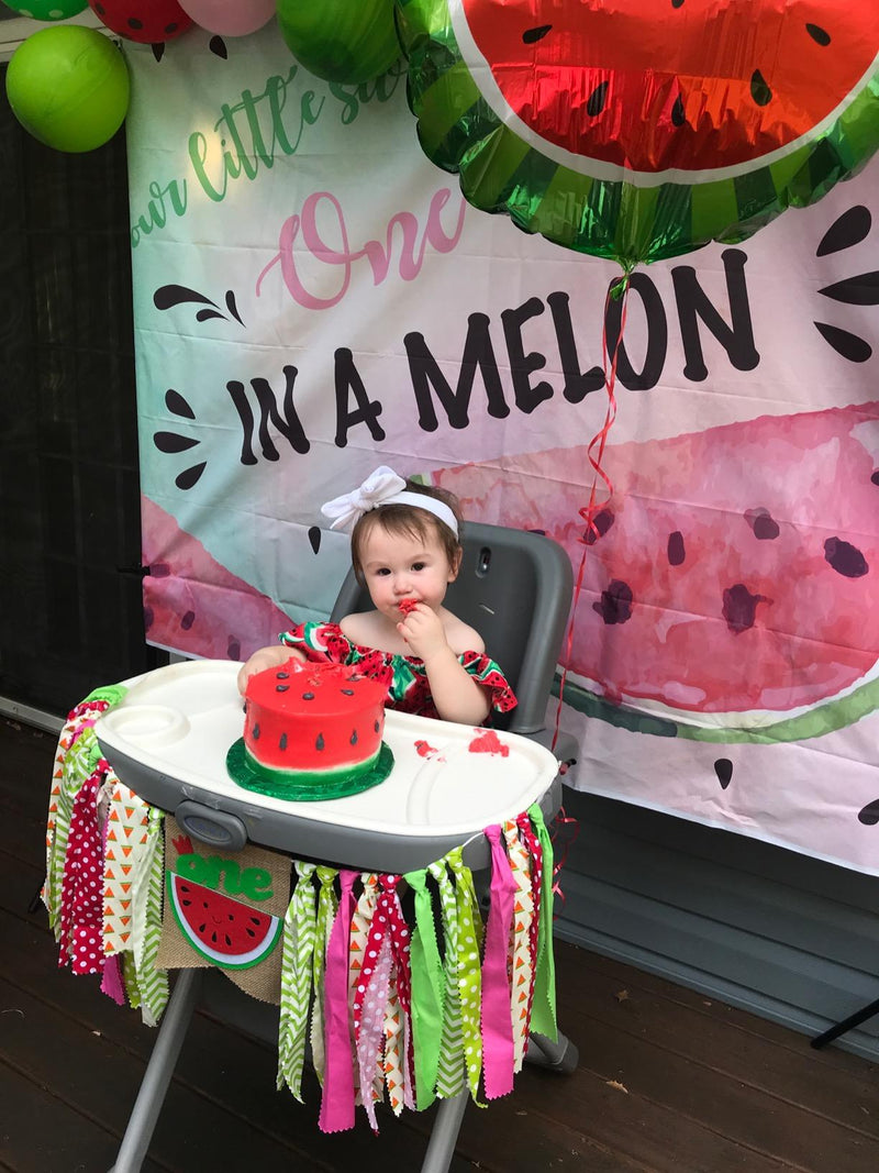 Watermelon Themed One in a Cocomelon Backdrop Kids Happy 1st Birthday Party Banner Watercolor Summer Fruit Photography Background for Girls Picture