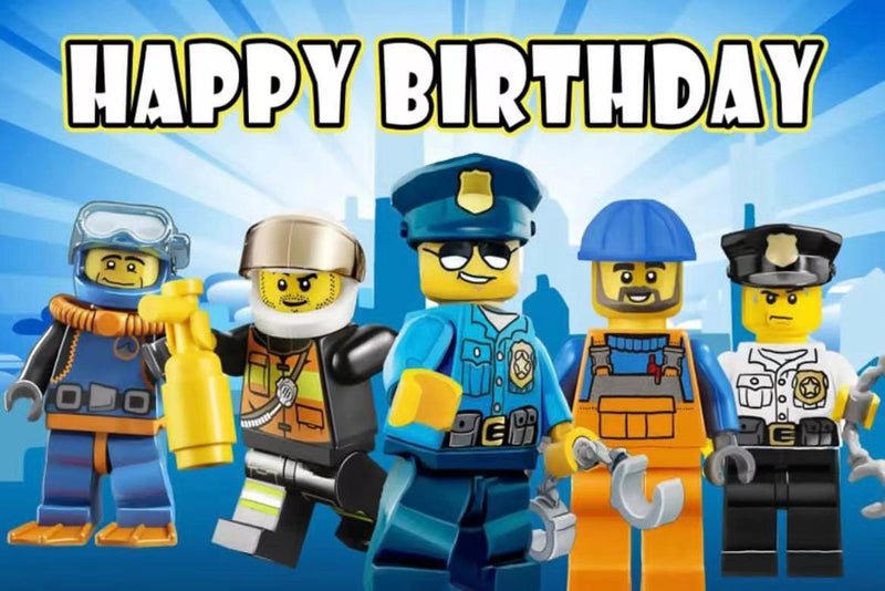 Fondos de fotografía de Lego, accesorios para fotomatón de feliz cumpleaños, decoración de pancarta para pastel de cumpleaños para niños 