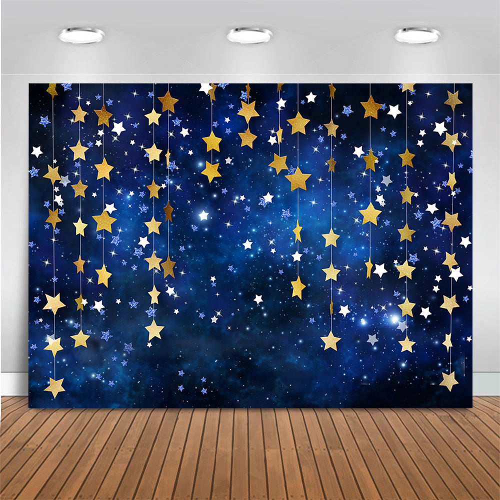 Twinkle Twinkle Little Star Photography Backdrop Baby Cake Desk Gold Stars Backdrop Navy Blue Night Sky Party Background