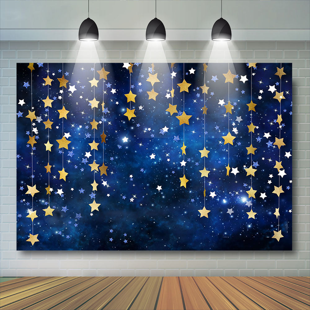 Twinkle Twinkle Little Star Photography Backdrop Baby Cake Desk Gold Stars Backdrop Navy Blue Night Sky Party Background