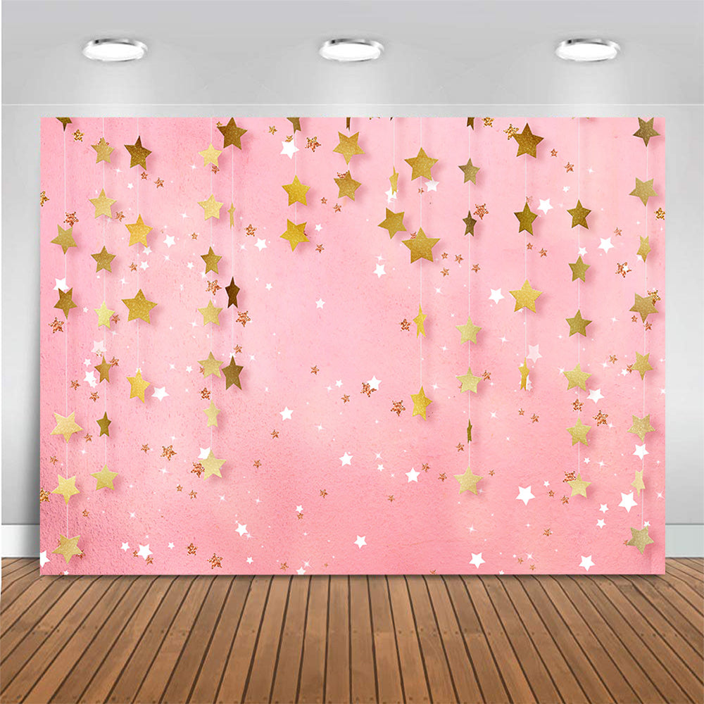Twinkle Twinkle Little Star Photography Backdrop Baby Cake Desk Gold Stars Backdrop Pink Girls Night Sky Party Background