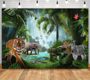 Arrière-plan de Safari sauvage, accessoires Photo d'anniversaire, animaux de la Jungle, arrière-plan de stand de Studio, tigre, éléphant, gâteau, bannière de séance Photo