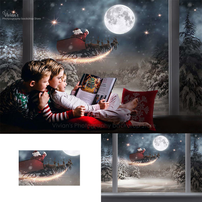 Window Santa Claus Photography Backdrop Kids Portrait Family Photocall Christmas Banner Festival Decor Child Baby Photo studio