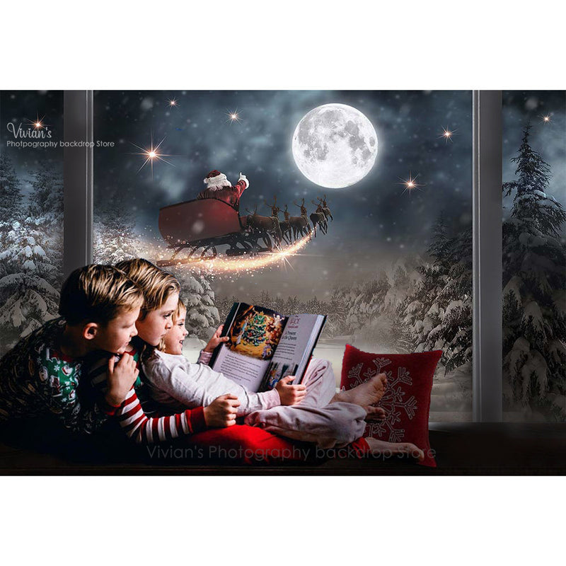 Window Santa Claus Photography Backdrop Kids Portrait Family Photocall Christmas Banner Festival Decor Child Baby Photo studio