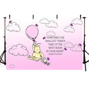 Classic Winnie The Pooh Backdrop Baby Shower Pink Girls Birthday Background Hot Air with White Clouds Backgrounds for 1st Birthday Butterfly Vinyl Backgrounds Party Decoration