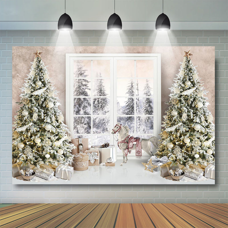 Winter Christmas Backdrop Girl Portrait Photography Kids Photocall Forest Toys Gifts Window Photo Props Child Photo studio Props