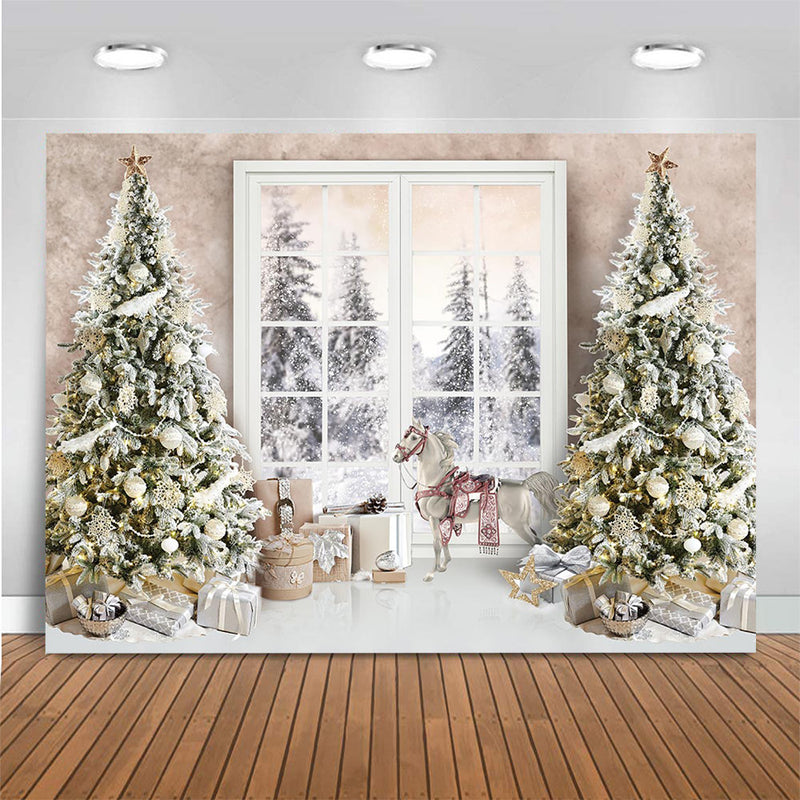 Winter Christmas Backdrop Girl Portrait Photography Kids Photocall Forest Toys Gifts Window Photo Props Child Photo studio Props