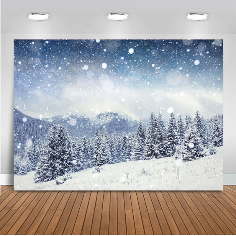 Toile de fond pour photographie d'hiver, scène de neige d'hiver, pour Studio Photo, chaîne de montagnes, accessoires de noël Bokeh