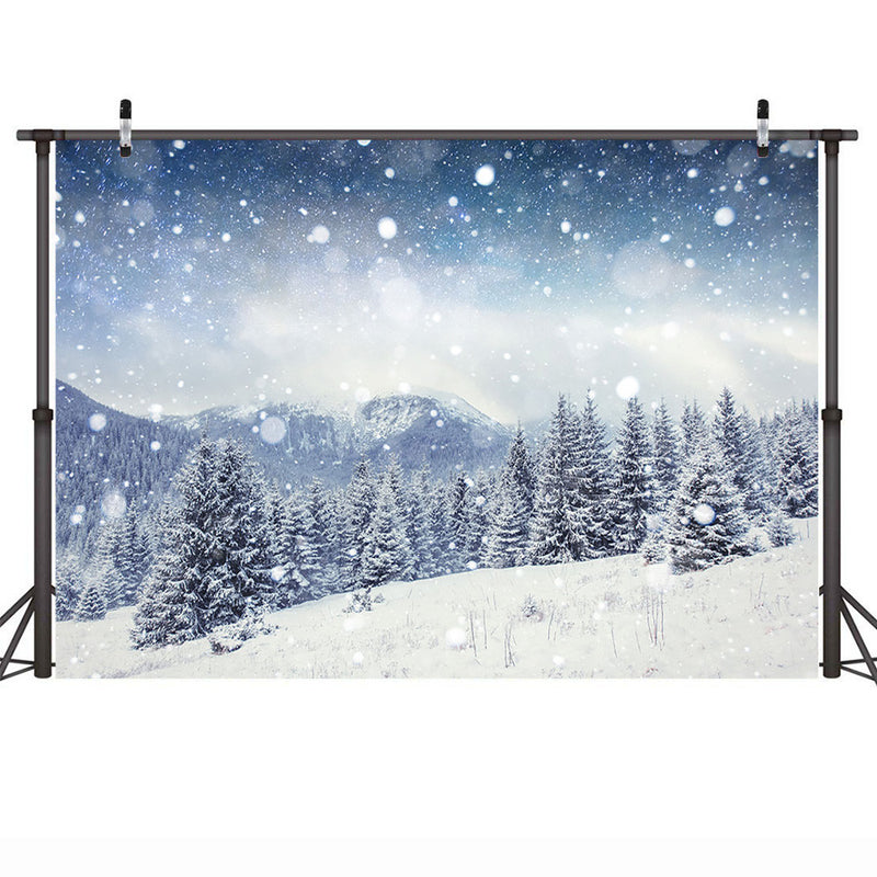 Toile de fond pour photographie d'hiver, scène de neige d'hiver, pour Studio Photo, chaîne de montagnes, accessoires de noël Bokeh