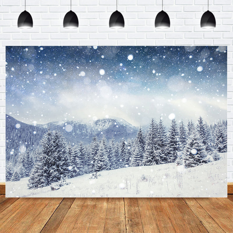 Winter Photography Backdrop Photocall Winter Snow Scene Photo Background for Photo Studio Mountain Range Bokeh Christmas Props