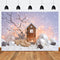 Toile de fond de neige d'hiver pour séance photo, flocon de neige de noël, arrière-plan de maison en bois, cadeaux de noël, boules, Portrait de nouveau-né