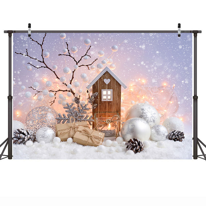Winter Snow Backdrop for Photography Photocall Christmas Snowflake Wood House Background Christmas Gifts Balls Newborn Portrait