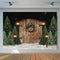 Winter Snow Christmas Tree Pine Portrait Photography Backdrop Newborn Kids Children Photo Background Rustic Wood Door Photocall