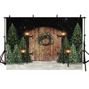 Hiver neige arbre de noël pin Portrait photographie toile de fond nouveau-né enfants Photo arrière-plan rustique porte en bois Photocall