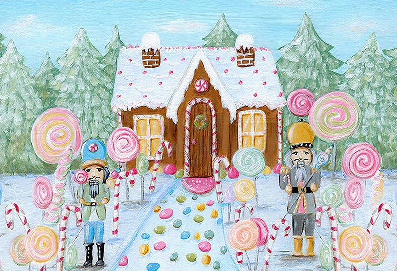 Winter Snow Forest Backdrop Wood Candy House Lollipop Baby Shower Portrait Photography Background Photo Studio Props