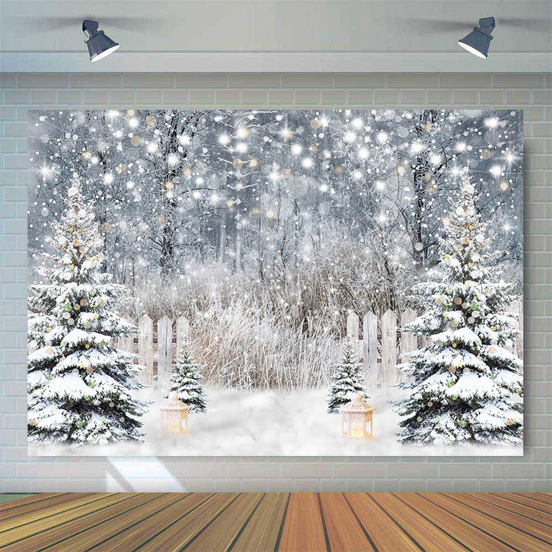 Winter Snow Pine Forest Backdrop for Photography Shining Dots Christmas Portrait Photo Background Props Photocall Snow Scenery