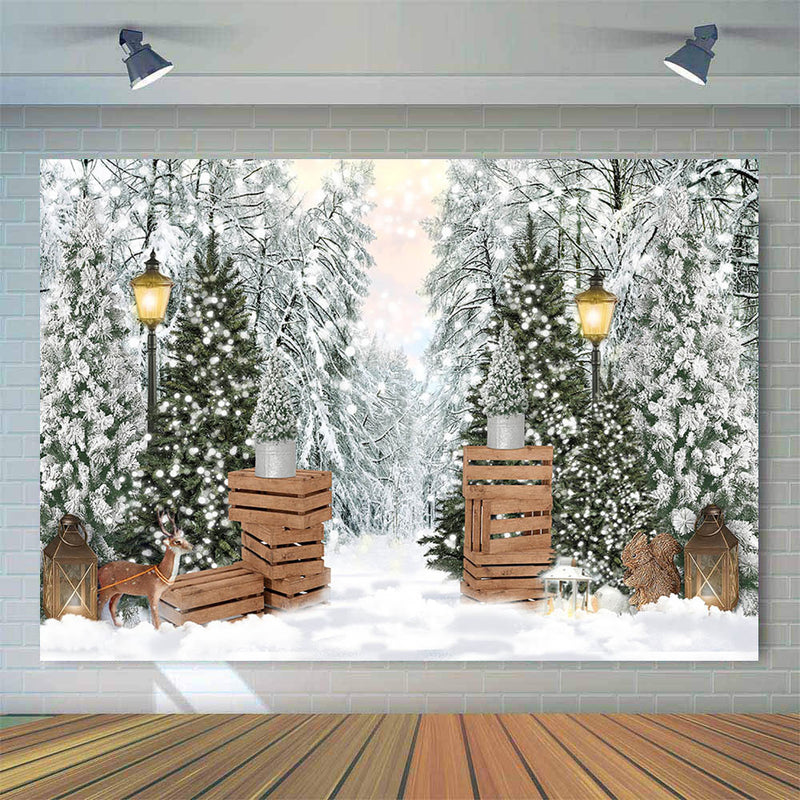 Winter Snow Pine Tree Forest Backdrop for Photography Glitter Light Christmas Winter Portrait Photo Background Studio Props