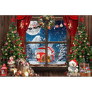 Winter Window Wonderland Backdrop Christmas Trees Gifts Frozen Snow Scene Background Curtain Full Moon Night Merry Xmas Party