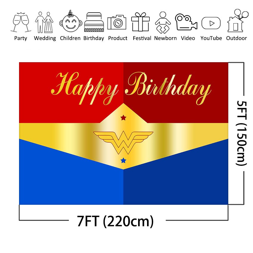 Wonder Woman Party Backdrop Girls Birthday Super Girl Birthday Party Decorations Banner Customized Background for Photography