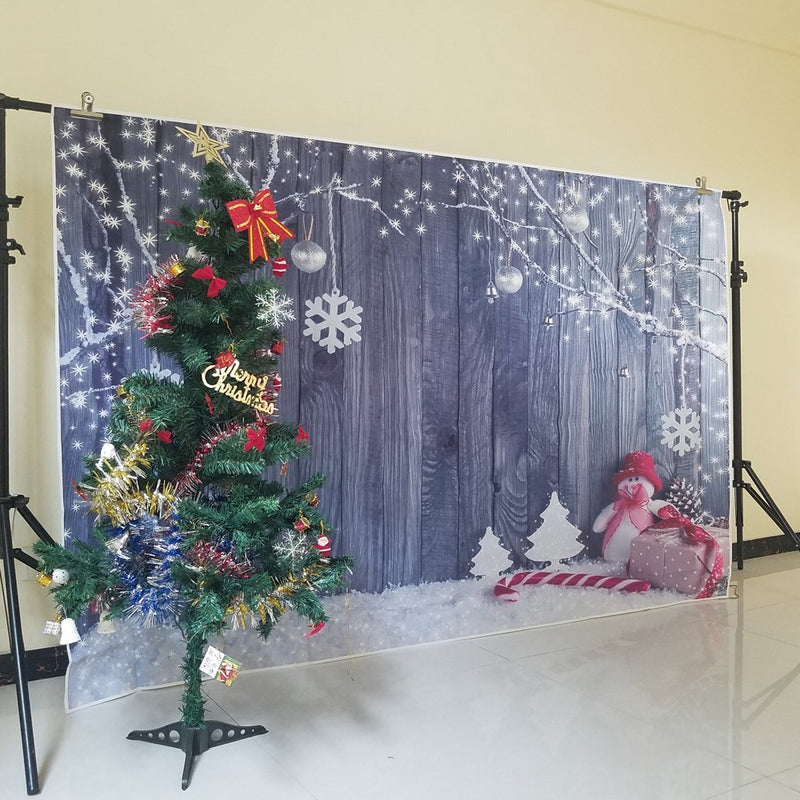 Fondo de Navidad tablero de madera árbol de invierno rama de nieve muñeco de nieve Reno fotografía fondo para estudio fotográfico fondos 