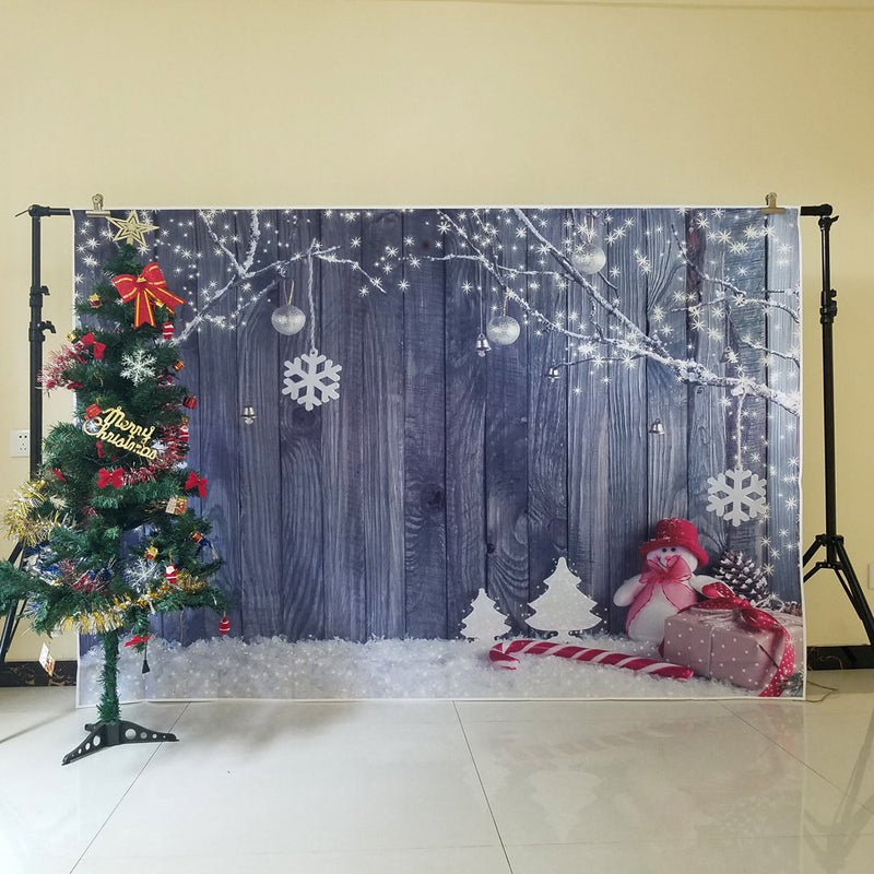 Christmas Backdrop Wood Board Winter Tree Snow Branch Snowman Reindeer Photography Background For Photo Studio Vinyl Photo Backdrops