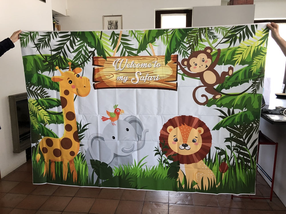 Fondo fotográfico para fiesta de Safari, jungla, bosque, animales, bosque, fotografía, decoración de fiesta temática de feliz cumpleaños
