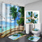 Juego de cortina de ducha de océano de verano, decoración del hogar, alfombra de baño Tropical Hawaii, cubierta de tapa de inodoro, alfombra de baño de franela, juego de 4 piezas 