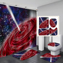 Red Jet Shower Curtain Laser Waterproof Set Home Decor Bath Mat Toilet Lid Cover Flannel Bathroom Carpet 4 Piece Set