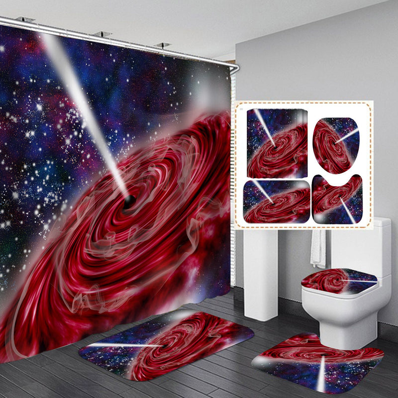 Red Jet Shower Curtain Laser Waterproof Set Home Decor Bath Mat Toilet Lid Cover Flannel Bathroom Carpet 4 Piece Set