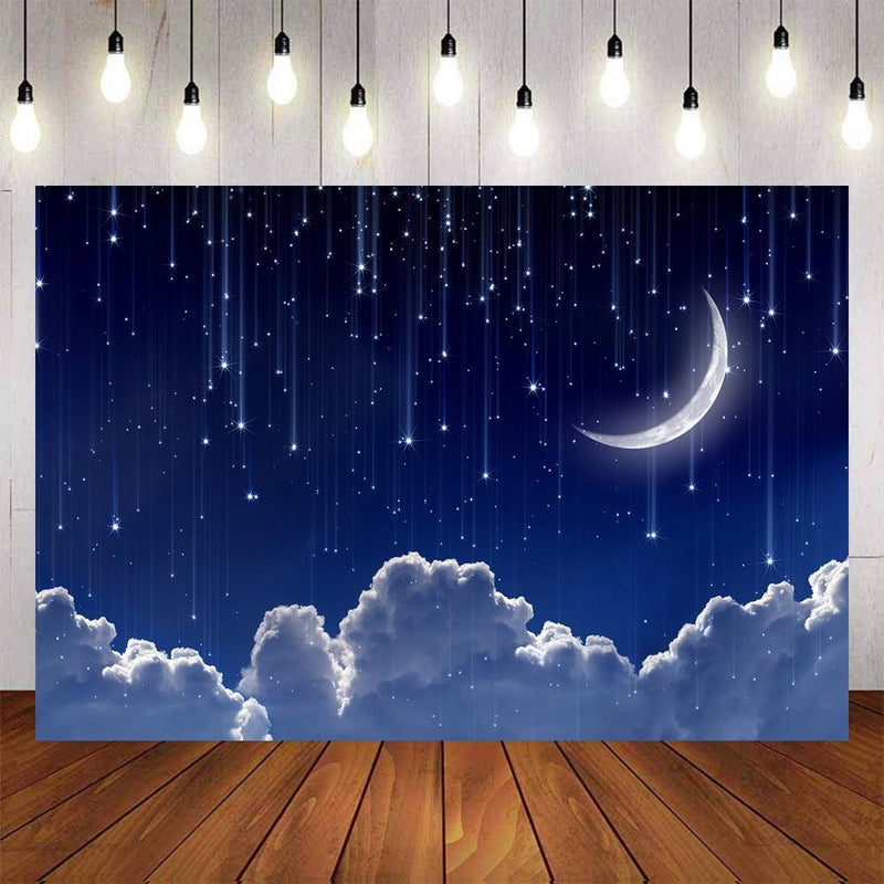 Twinkle Twinkle Little Star Background for Picture Baby Shower Photo Backdrop Royal Blue Moon Clouds Party Banner Background Decor