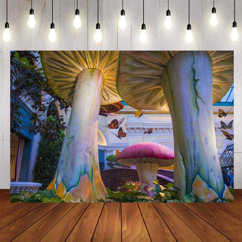 Big Mushroom Butterfly background for photography studio home party decor photo backdrop video