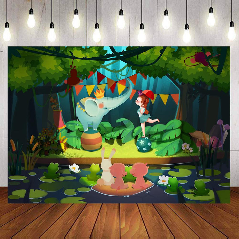 Cartoon Photography Backdrops Green Forest Kids Birthday Party Banner Background Backdrops Props Animal Zoo Vinyl photo Backdrop