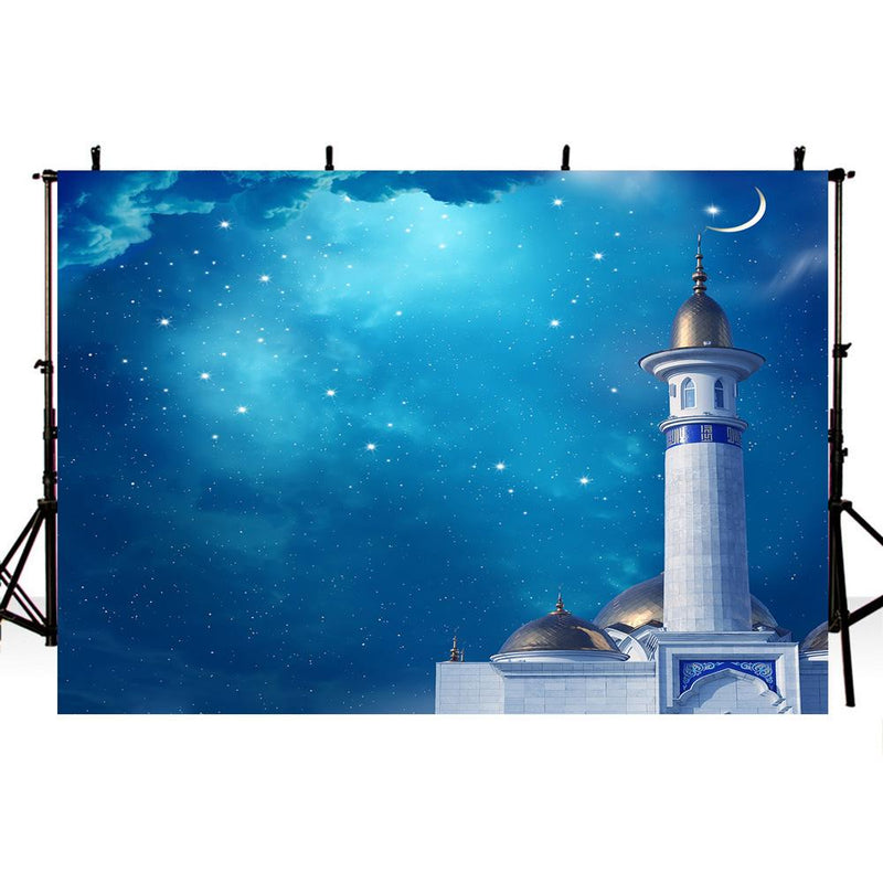 Night Moon Photography Backdrops Twinkle Stars Light Blue Sky Background Backdrops Baby Vinyl photo Backdrop