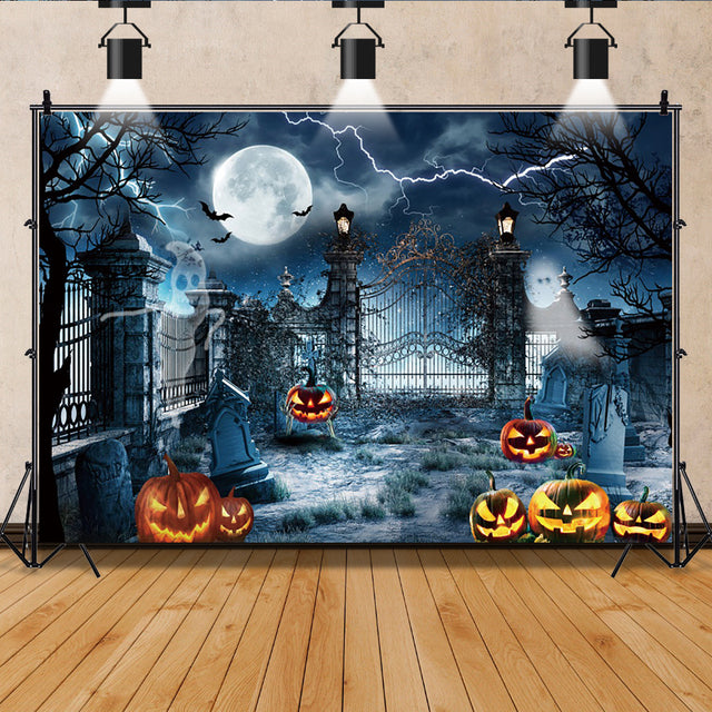 Halloween Background Pumpkin Lantern Tree Moon Skeleton Skull Forest Baby Photography Backdrops Photo Studio