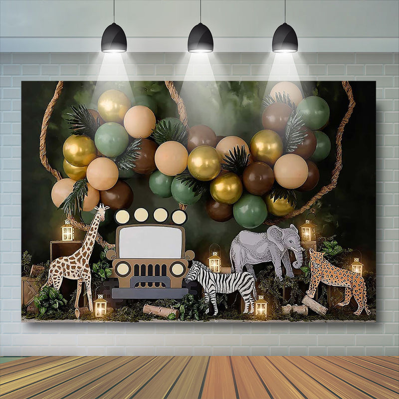 Zoo Giraffe Party Backdrop Kids Child Photography Props Cake Smash Birthday Decor Tiger Elephant Boy Baby Photostudio Background