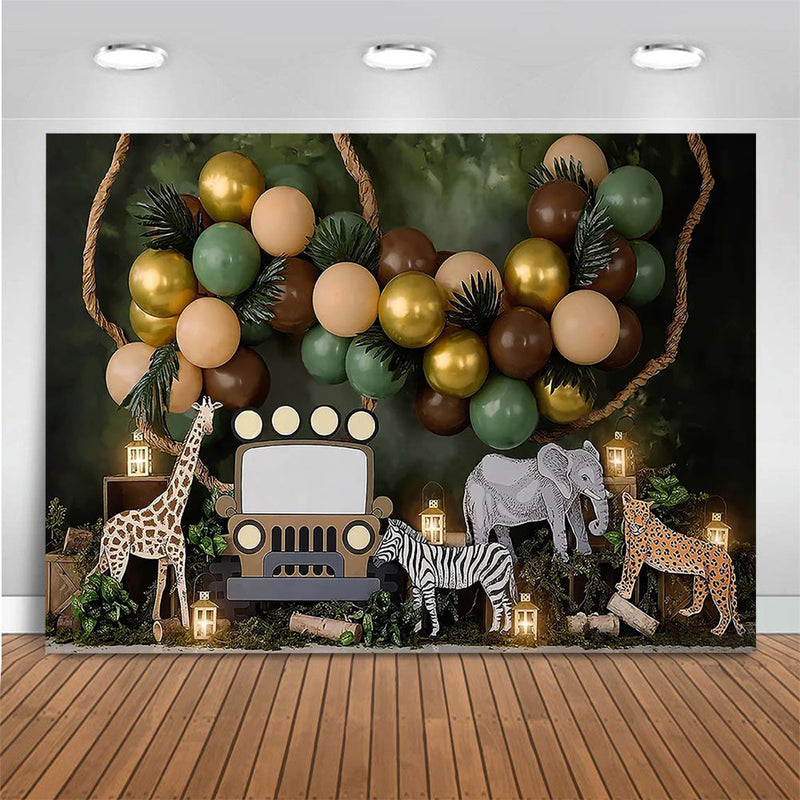 Zoo Giraffe Party Backdrop Kids Child Photography Props Cake Smash Birthday Decor Tiger Elephant Boy Baby Photostudio Background