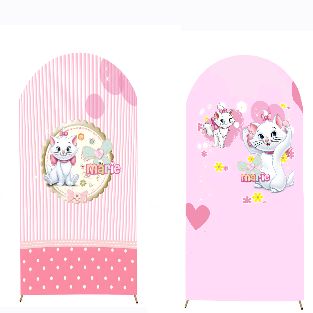 Customize Size Pink Marie Cat Girls Photo Background Cover Arch Theme Background Double Side Elastic Covers