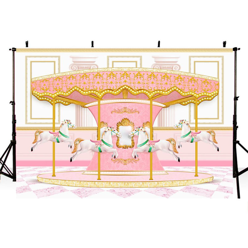 Carousel Photography Backdrops Kids Party Idea Banner Background Pink Indoor Amuse Backdrops Photo Studio
